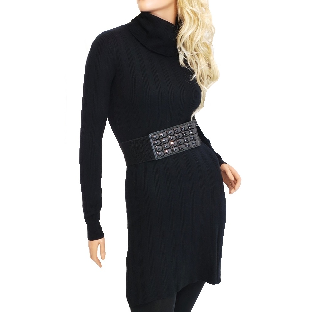 Dámské úpletové šaty nad kolena - černé - vel. L/XL