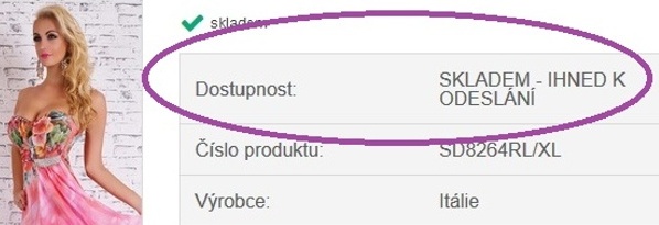 Příklad dostupnosti zboží na skladě