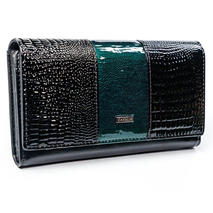 Dámská kroko kožená peněženka v krabičce WACC1003 - černo-zelená