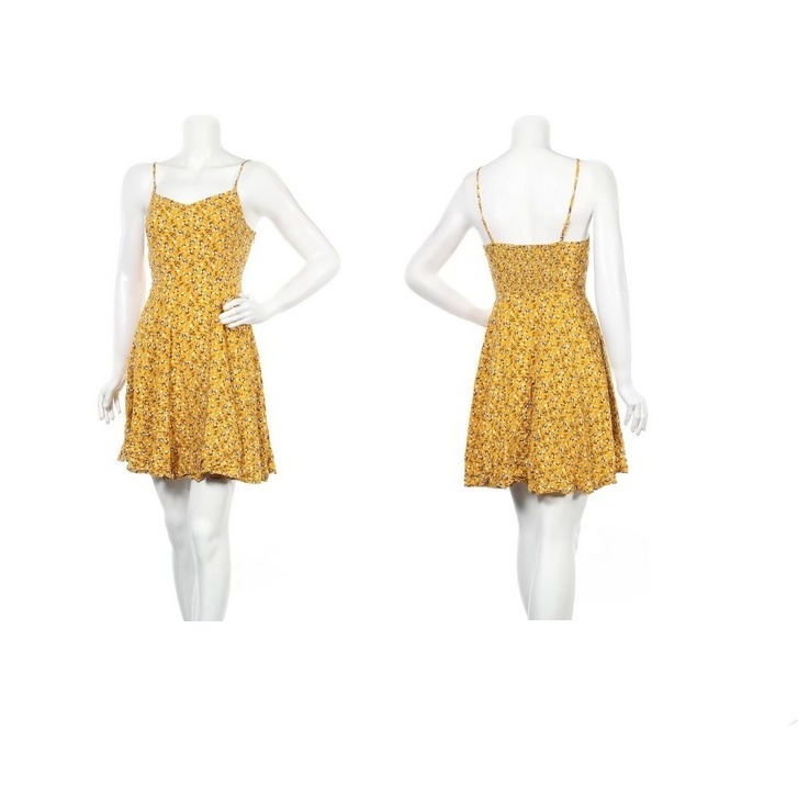 Dámské květované letní šaty na úzká ramínka - žluté - vel. M