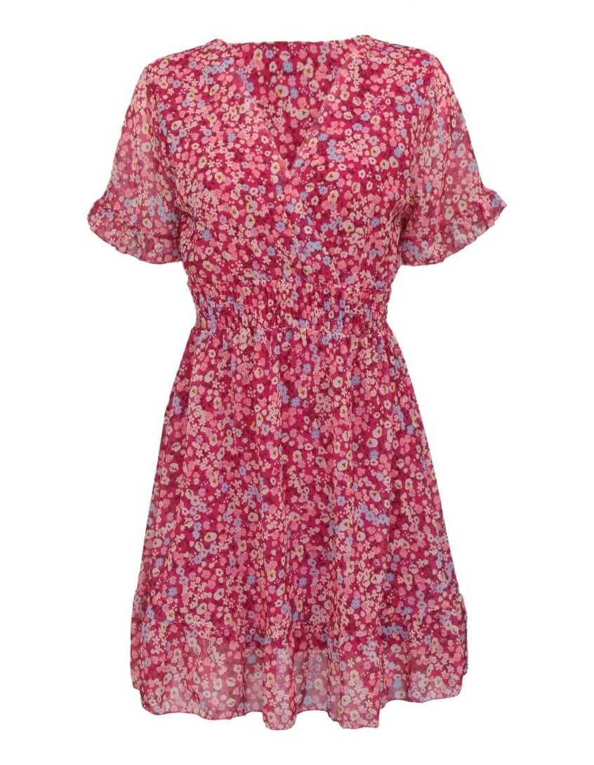 Dámské šifonové letní šaty s drobnými květy - růžové - vel. UNI