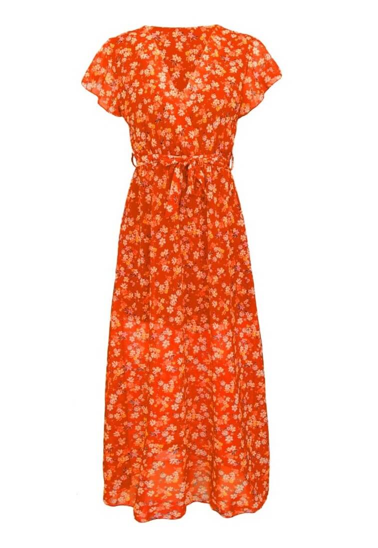 Dámské dlouhé šifonové letní šaty s drobnými květy - oranžové - vel. UNI