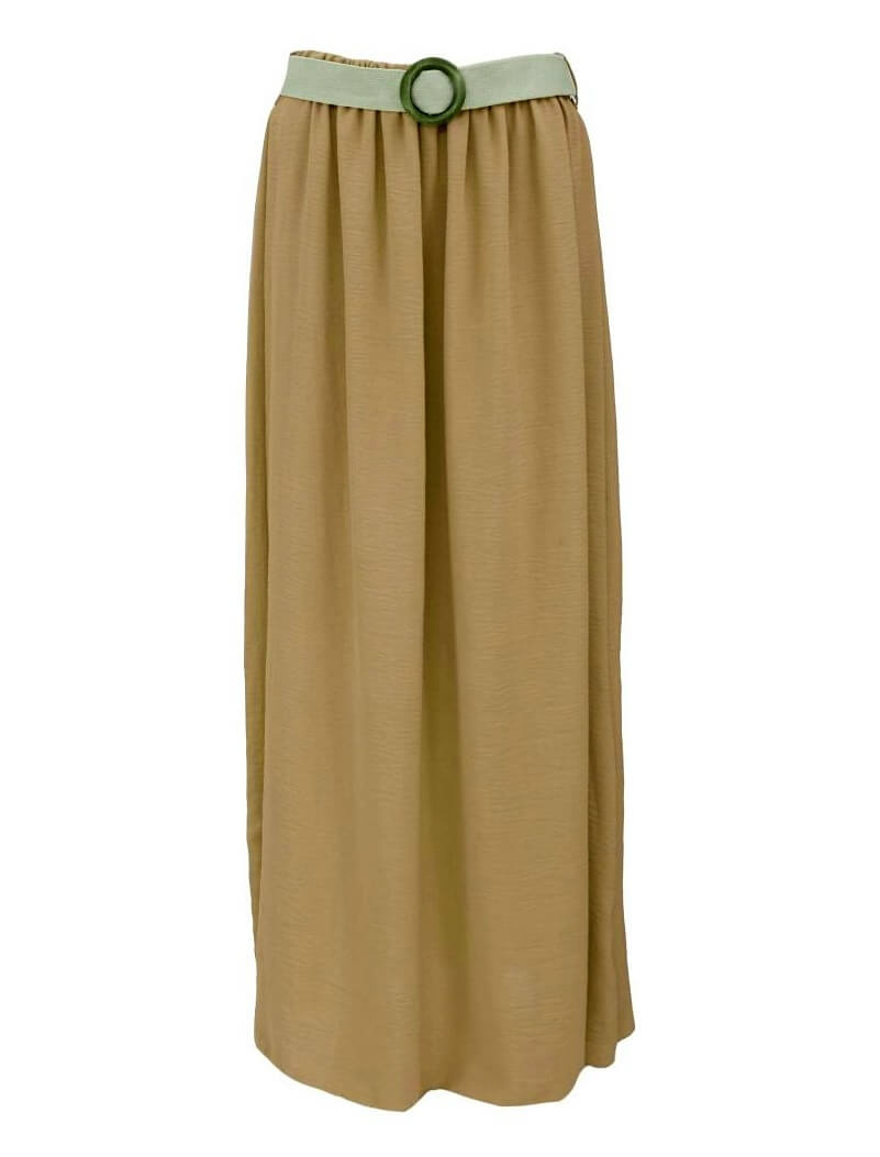 Letní jednobarevná dlouhá sukně s páskem - hnědá - vel. UNI