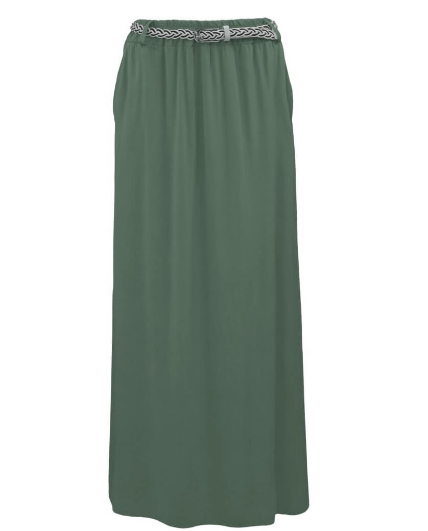 Letní jednobarevná dlouhá sukně s páskem SU4679 - tmavě zelená - vel. UNI