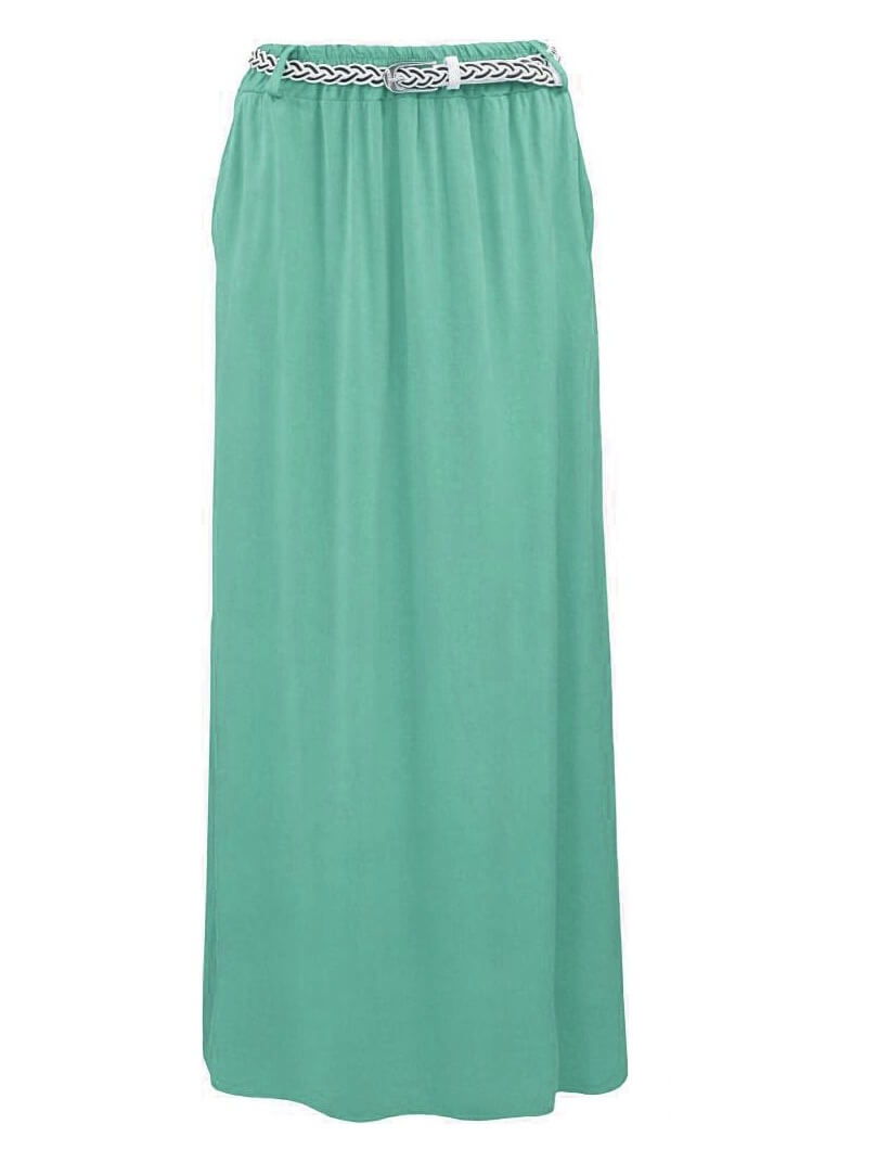 Letní jednobarevná dlouhá sukně s páskem SU4679 - mentolová - vel. UNI