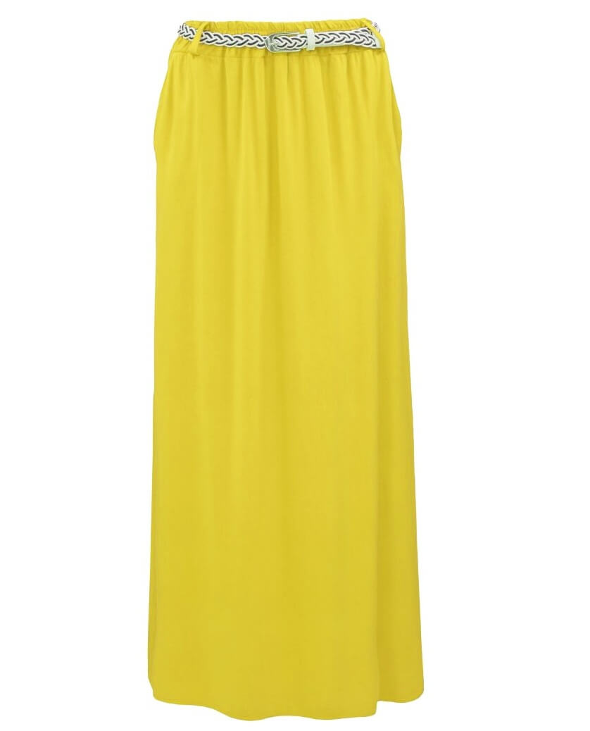 Letní jednobarevná dlouhá sukně s páskem SU4679 - žlutá - vel. UNI