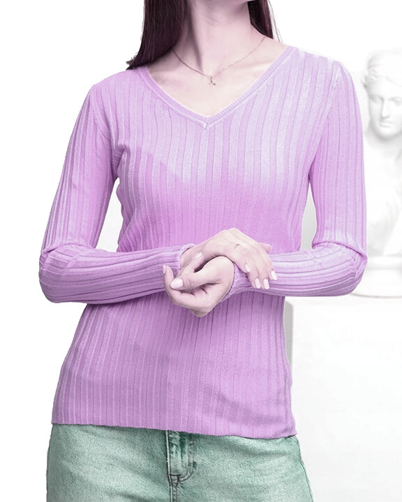 Dámský svetr / svetřík s řádkovým vzorem - světle fialová - vel. UNI