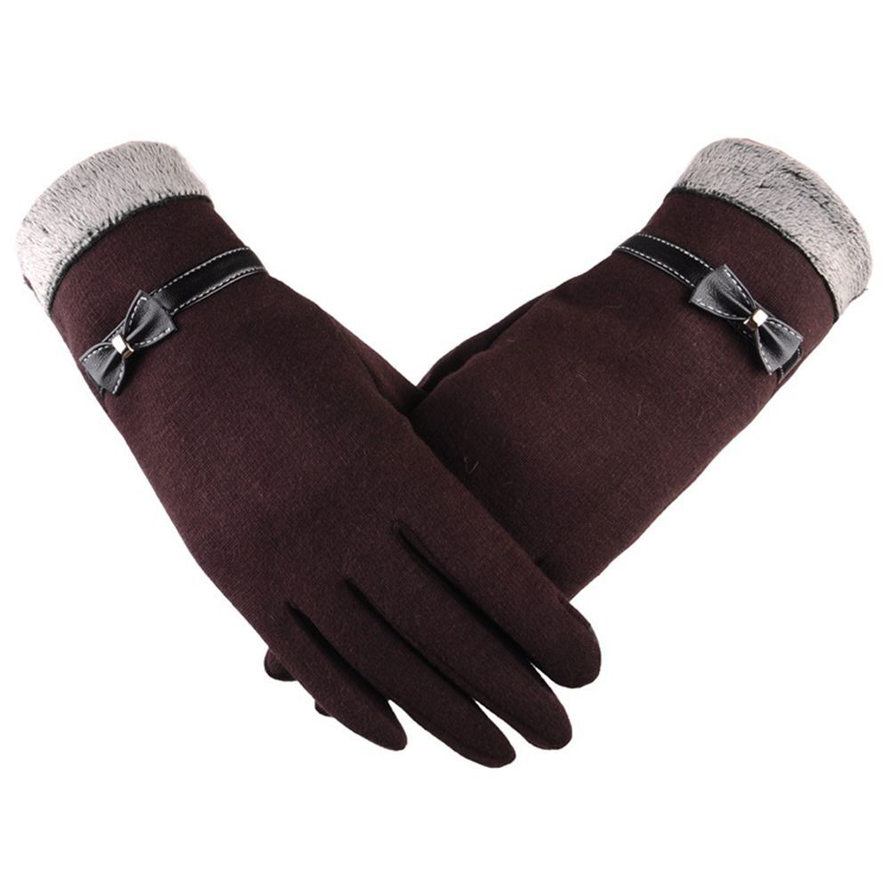 Elegantní dámské dotykové zimní rukavice s kožešinou RU0046 - hnědé - vel. UNI