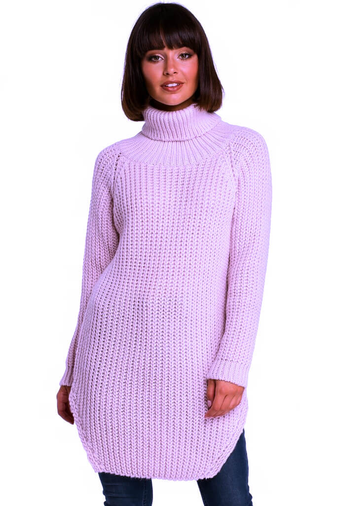 Dámské úpletové šaty / prodloužený svetr SP3251 - světle fialový - vel. UNI