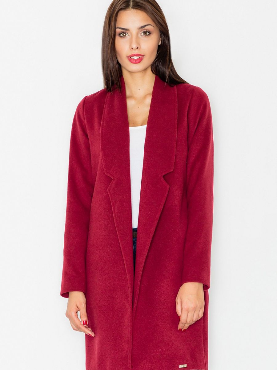 Dámský kabát s velkým límcem K111154 - červený
