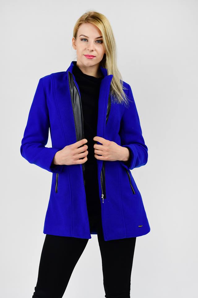 Elegantní dámský flaušový kabátek - modrý - vel. 38