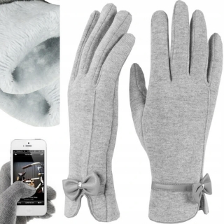 Elegantní dámské dotykové zimní rukavice uvnitř s kožešinou - šedá - vel. UNI