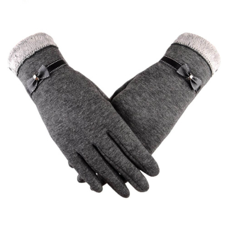 Elegantní dámské dotykové zimní rukavice s kožešinou RU0046 - šedé - vel. UNI