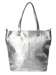 Kožená velká dámská shopper kabelka ITALY přes rameno PH1730 - stříbrná
