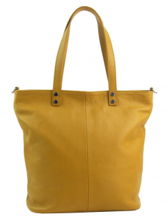 Kožená velká dámská shopper kabelka ITALY přes rameno PH1730 - hořčicová žlutá