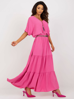 Letní jednobarevná dlouhá sukně s volány + pásek jako dárek - růžová - vel. UNI