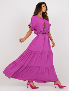 Letní jednobarevná dlouhá sukně s volány + pásek jako dárek - fialová - vel. UNI