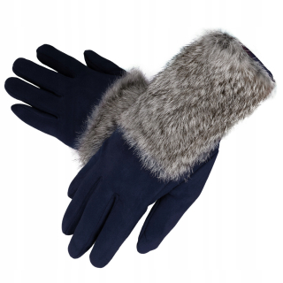 Elegantní dotykové dámské zimní rukavice s kožešinou - tmavě modré - vel. UNI