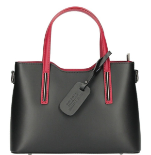 Dámská kožená kabelka do ruky ITALY AA0307 - černá s červenými uchy