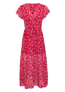 Dámské dlouhé šifonové letní šaty s drobnými květy - tmavě růžové - vel. UNI