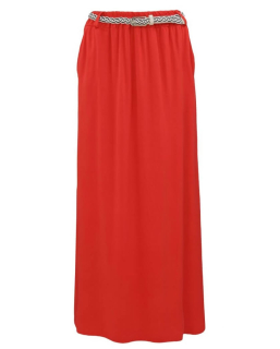 Letní jednobarevná dlouhá sukně s páskem SU4679 - červená - vel. UNI