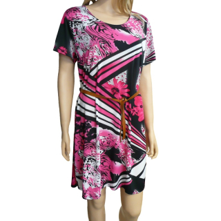 Dámské květované letní šaty - černo-růžové - vel. UNI