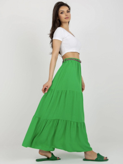 Letní jednobarevná dlouhá sukně s volány + pásek jako dárek - zelená - vel. UNI
