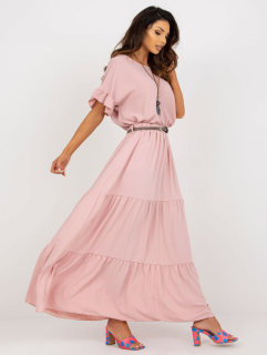 Letní jednobarevná dlouhá sukně s volány + pásek jako dárek - růžová - vel. UNI