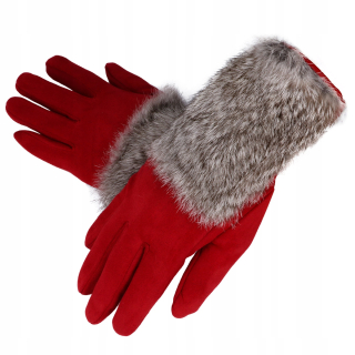Elegantní dotykové dámské zimní rukavice s kožešinou - červené - vel. UNI